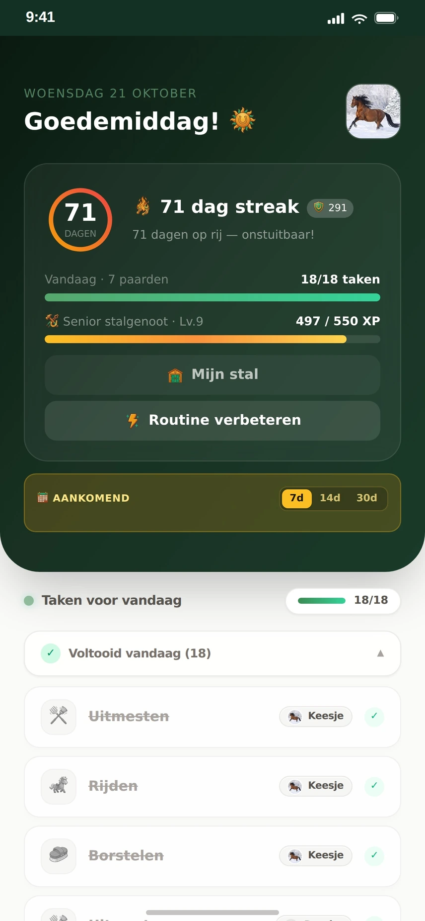 Groomify App — Werkbank & Care Streak